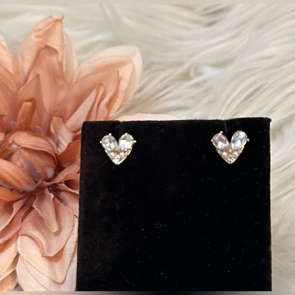 Crystal & Gold Heart-Shaped Stud Earrings NEW!